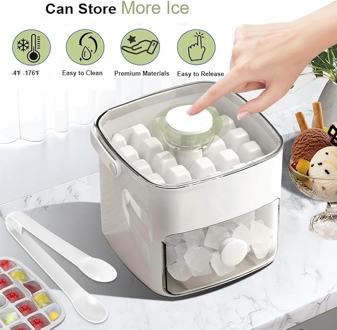 Ice Cube Tray with Lid & Bin Ice Maker Ice Trays - Image 3