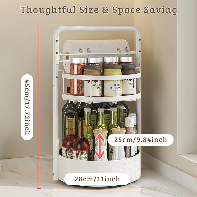 Rotating Spice Rack with Paper Towel Holder, 2 Tier Turntable Lazy Susan - Image 5