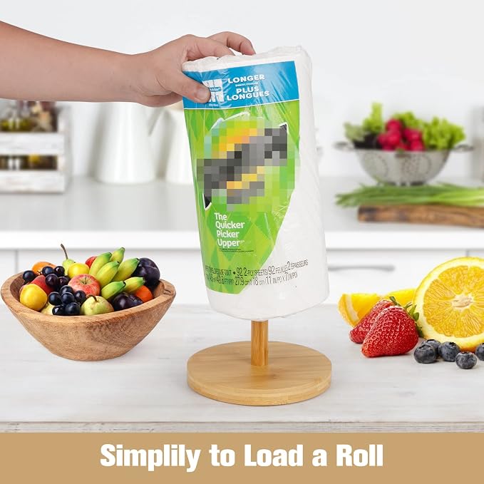WORHE Bamboo Paper Towel Holder Countertop 1 Pack Thick Sturdy Base, Standing - Image 6