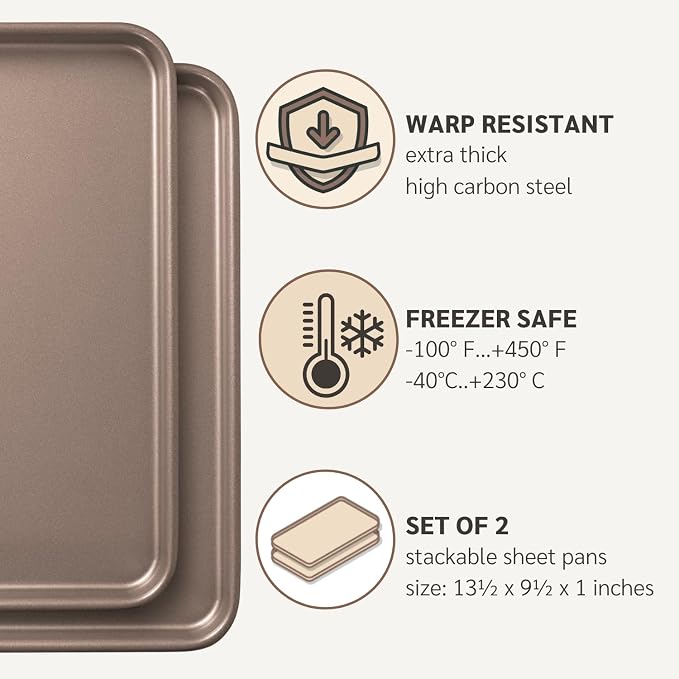 HAPPIELS 9 x 13-Inch Nonstick Quarter Sheet Pan Set of 2 | Non-Toxic, Rimmed - Image 4