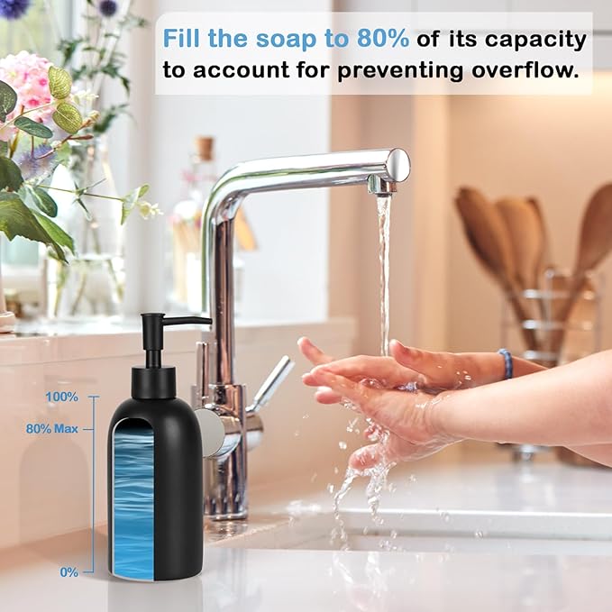 Natheeph 14OZ Ceramic Soap Dispenser Ceramic Soap Pump Dispenser Can Fill Liquid - Image 3