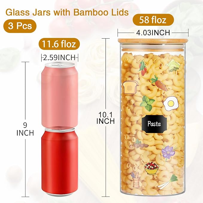BGraceyy Glass Jars with Bamboo Lids, 58 oz 3 Pcs Kitchen Glass Containers with - Image 2