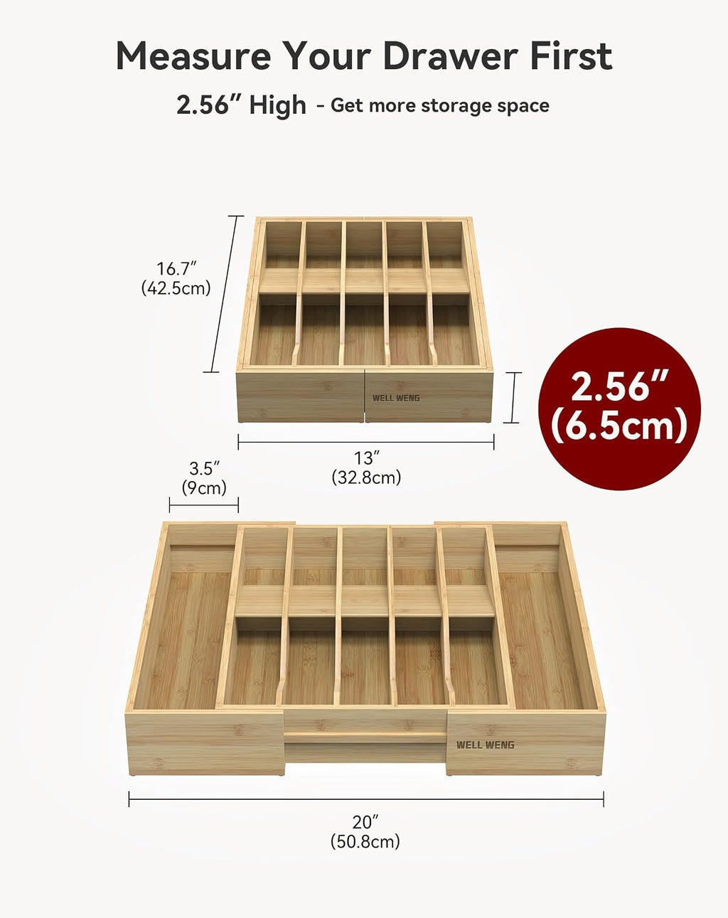 Expandable Utensil Drawer Organizer for Silverware,Bamboo 12 Slot