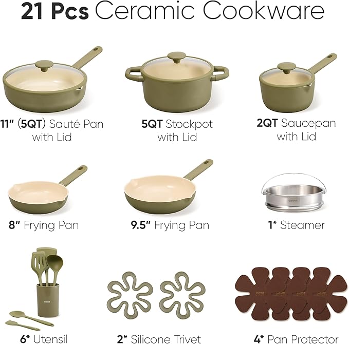 CAROTE 21pcs Cookware Set Nonstick Pots and Pans Set, Ceramic Cookware Set - Image 2