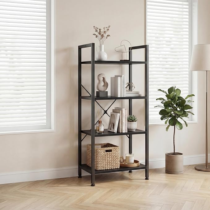 DUMOS 4 Tiers Bookshelf, Classical Book Shelf, Tall Display Shelves in Living - Image 7
