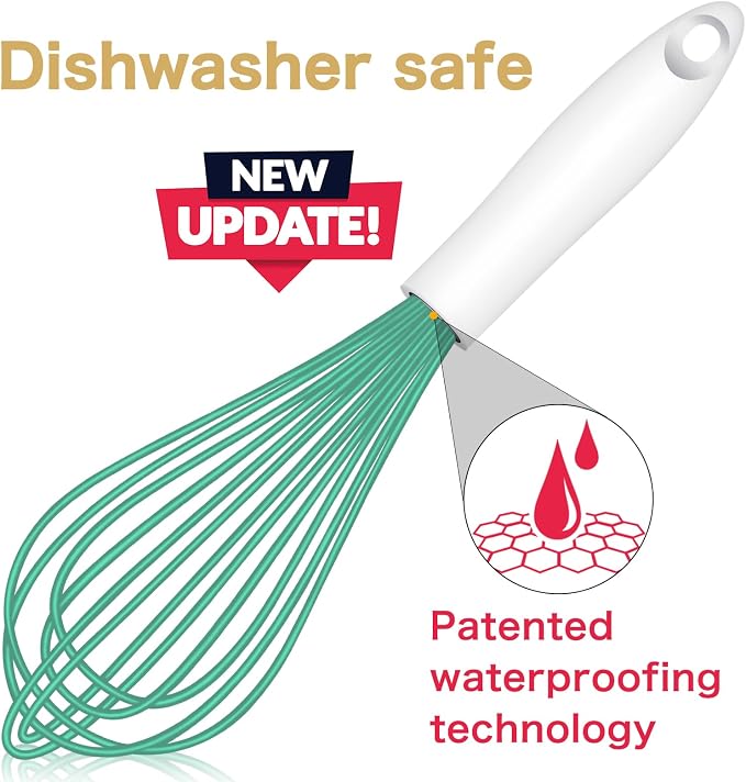 OYV Teal Silicone Whisk, Sealed Waterproof Design Set of 3, Professional - Image 2