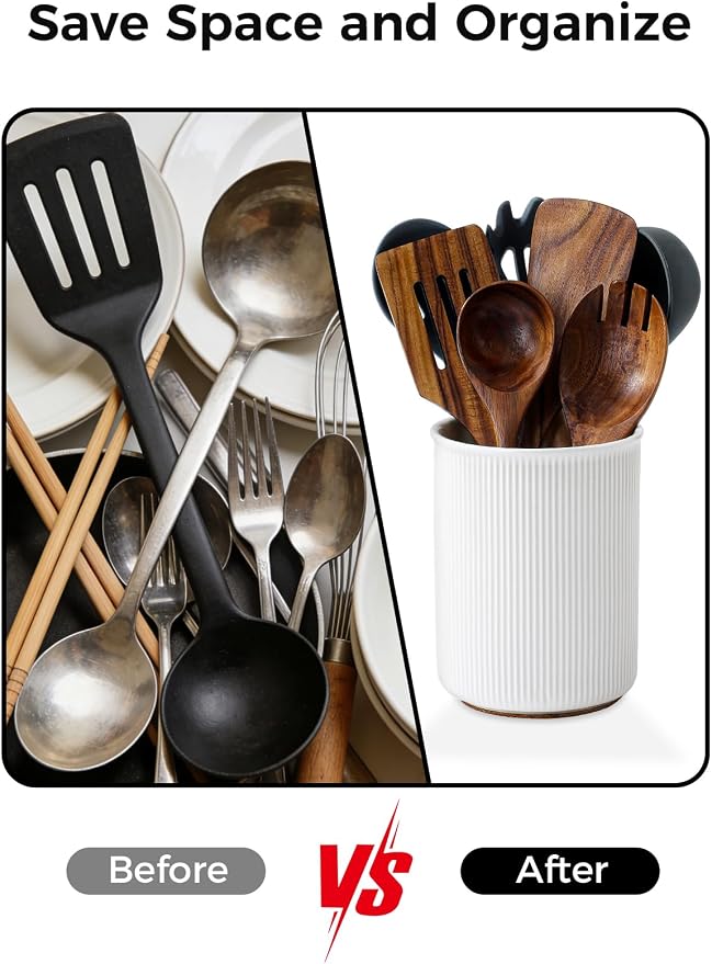 LoeJan 6.7" Utensil Holder, Ceramic Kitchen Utensil Holder - Image 6