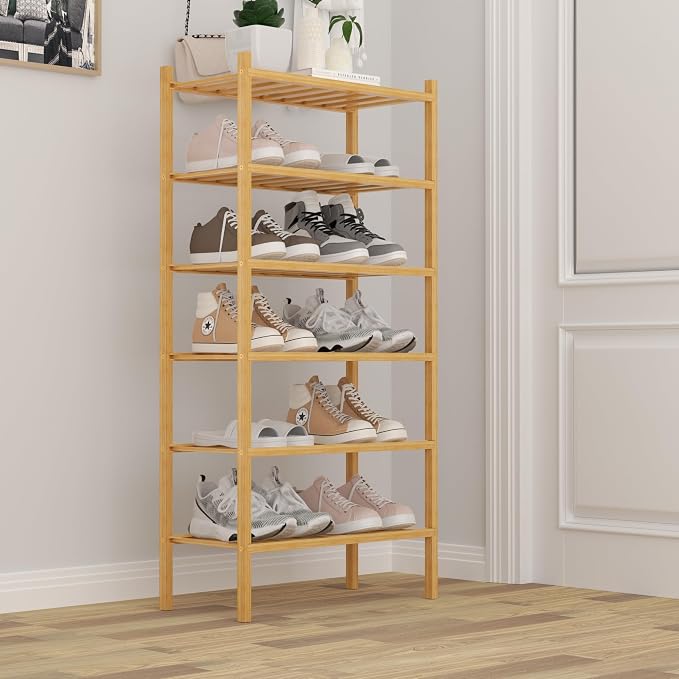 ROMGUAR CRAFT 6-Tier Bamboo Small Shoe Rack, Free Standing Wood Shoe Shelf - Image 2