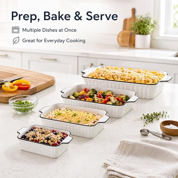 Ceramic Bakeware Set of 4, Deep Rectangular Casserole Dishes - Image 8