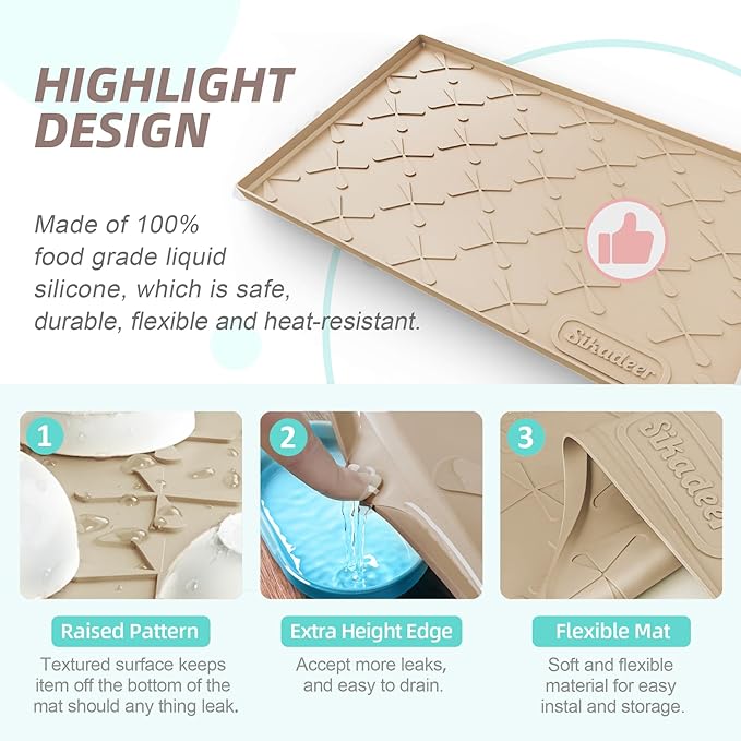 SIKADEER 37" x 22" Under Sink Mat Waterproof, Silicone Mat Kitchen Drawer Shelf - Image 4