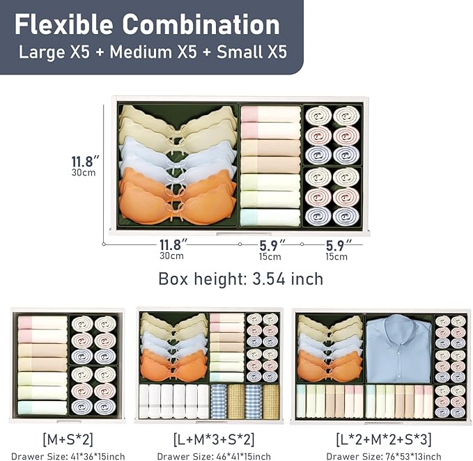DIMJ Drawer Organizer Clothes, 15 Pack Dresser Organizer, Foldable Closet - Image 3