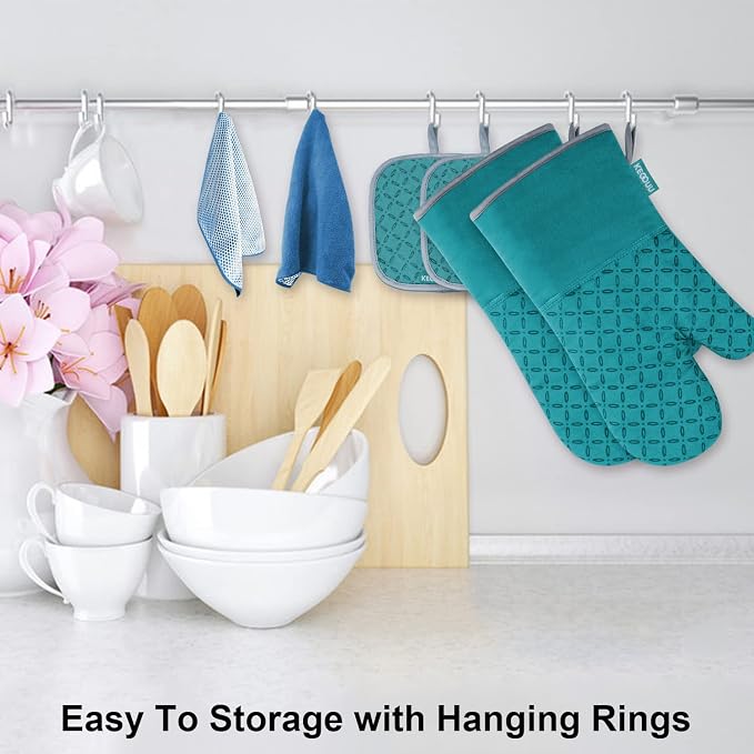 KEGOUU Oven Mitts and Pot Holders 6pcs Set, Kitchen Oven Glove High Heat - Image 4