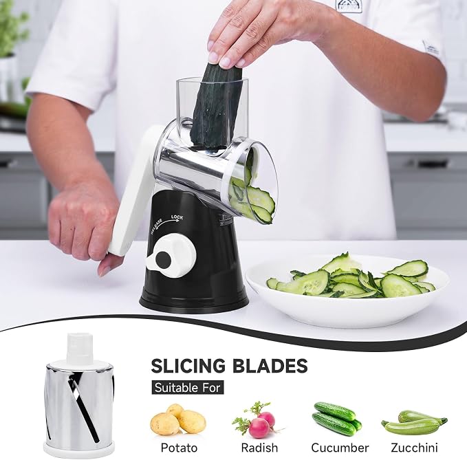 Rotary Cheese Grater with Handle, Kitchen Mandoline Vegetable Slicer with 3 - Image 3