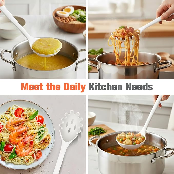 Silicone Spaghetti Spoon&Soup Ladle Cooking Utensils Set of 2, No Scratch - Image 3