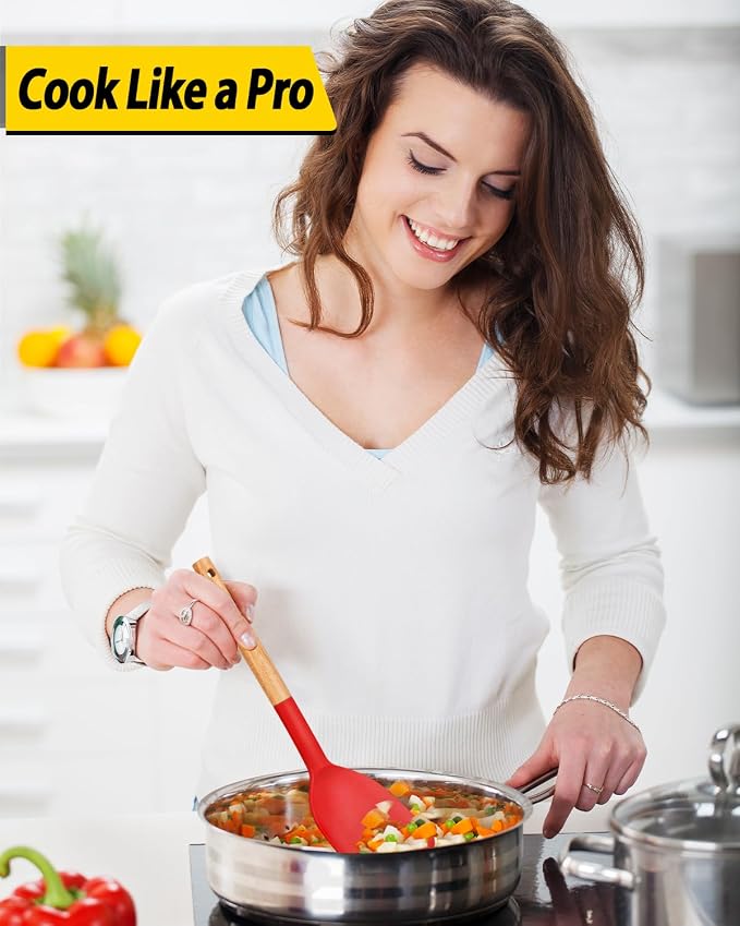 Pack of 4 Silicone Cooking Utensils Set, Non Stick Solid Spatulas and Heat - Image 4