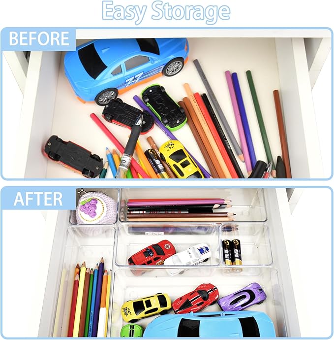 Manalete Drawer Organizers Set of 15, 4 Sizes Clear Plastic Drawer Organizers - Image 3