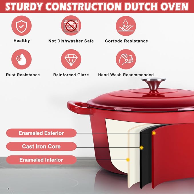 TeamFar 3qt Dutch Oven, Small Enameled Cast Iron Dutch Oven Pot - Image 4