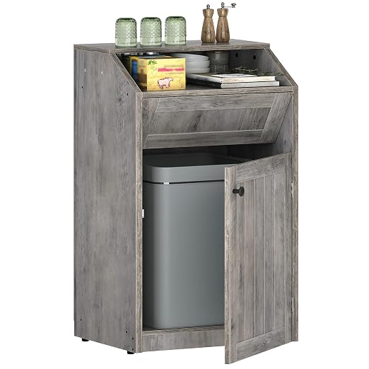 YATINEY Trash Cabinet, Freestanding Trash Can Cabinet, Wooden Recycling by Yatiney