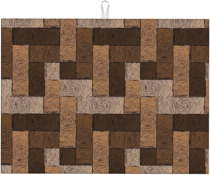 Brown Beige Dish Drying Mat Parquet Pattern Wooden Style Drying Rack Pad by Unknown