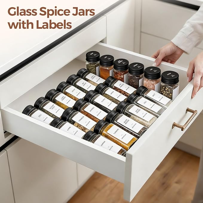 ComSaf Glass Spice Jars with Label, 93 Labels, a Metal Funnel, Extra Shaker Lids - Image 8