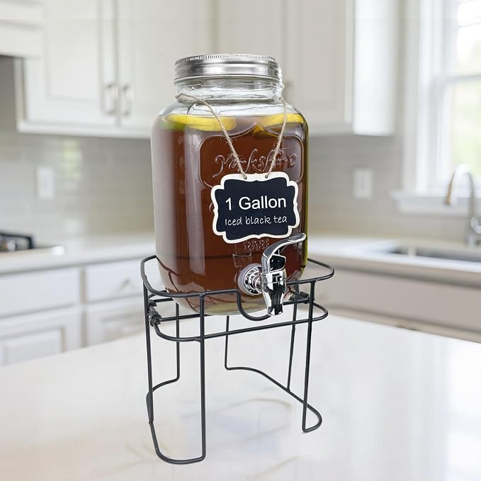1 Gallon Glass Drink Dispenser for Parties, HENABLE Beverage Dispensers - Image 4