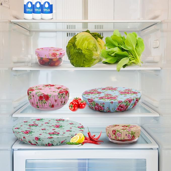 10Pcs Reusable Bowl Covers In 5 Size, Stretch Cloth Fabric Dish Cover Kitchen - Image 4