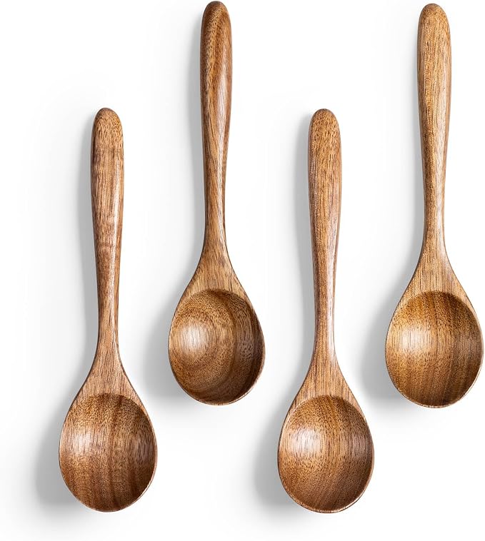 4 PCS Wooden Spoons for Honey, 6.7 inch Small Wooden Spoons by HEFILD