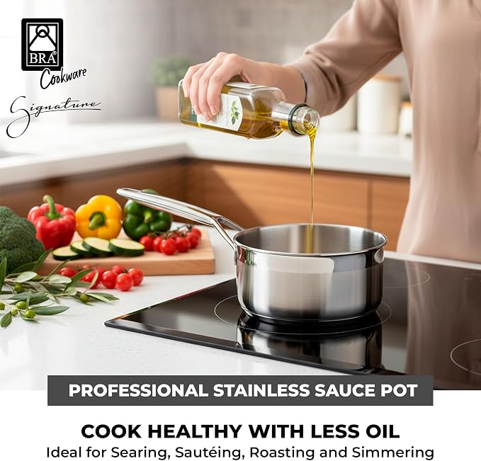 BRA COOKWARE Signature Stainless Steel Sauce Pot w/Glass Lid | 6.3 Inch 1.2 - Image 3