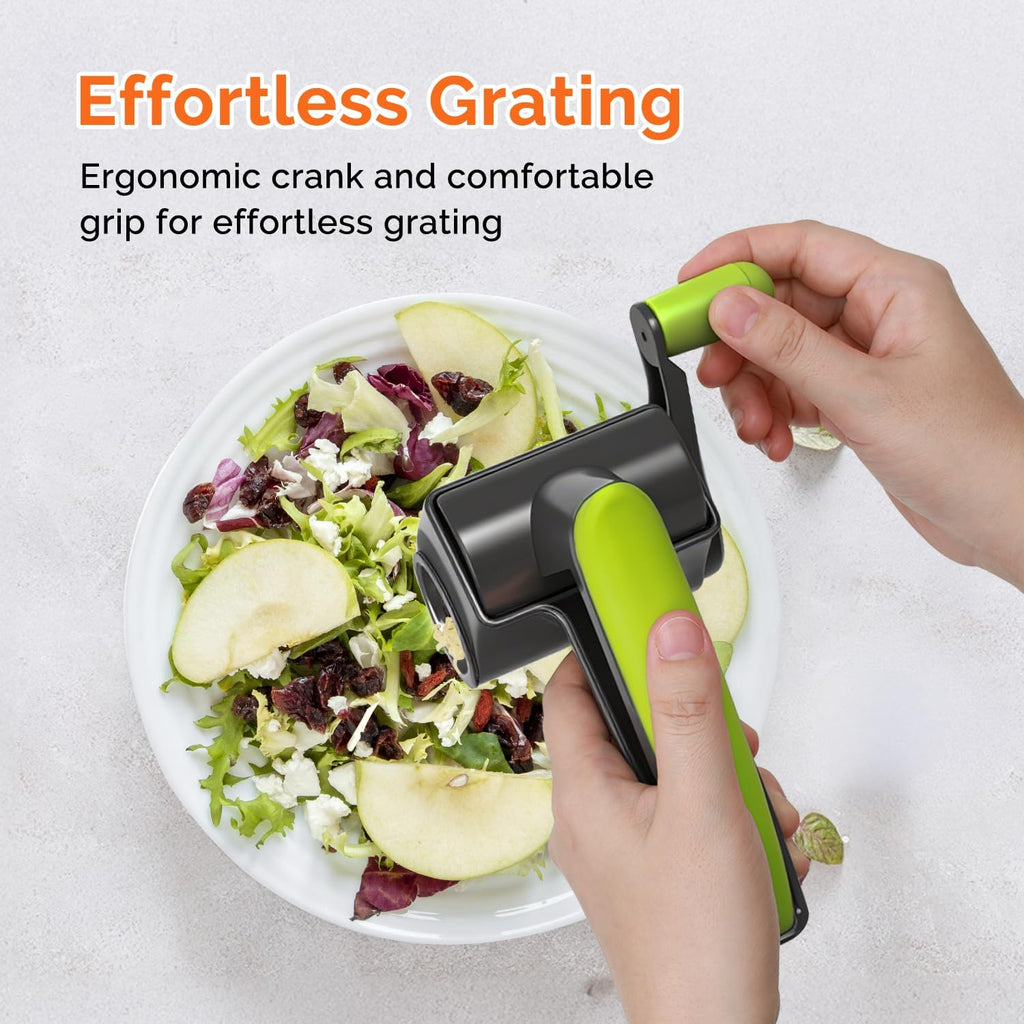 Patented Handheld Parmesan Cheese Grater with 2 Rotary Drums, Gray