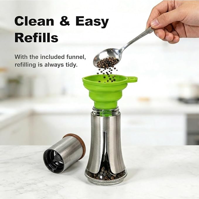 Aelga Salt and Pepper Grinder Set Manual - 4oz Stainless Steel Pepper Mill - Image 3