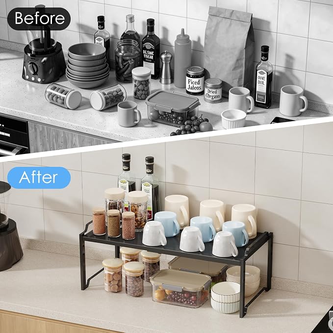 2 Pack 11” Width Expandable Kitchen Cabinet Organizer Shelves, Metal Kitchen - Image 9