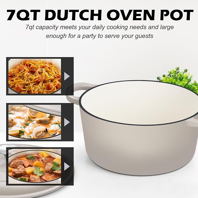 TeamFar Enameled Cast Iron Dutch Oven, 7qt Dutch Oven Pot Nonstick Cookware - Image 6