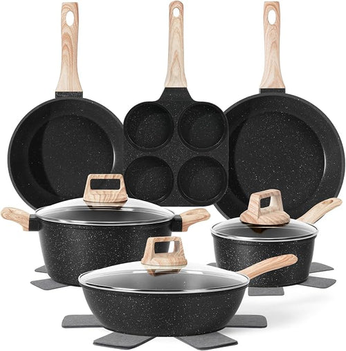 13 Pcs Pots and Pans Set, Nonstick Cookware Sets Black Granite Induction by SODAY