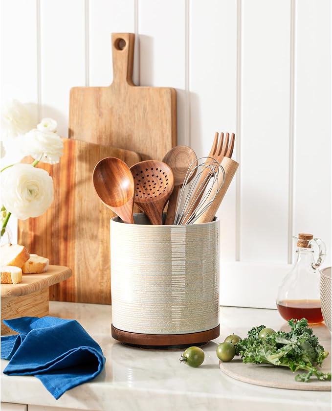 Utensil Holder, 360° Rotating Extra Large Ceramic Kitchen Utensil Holder - Image 2