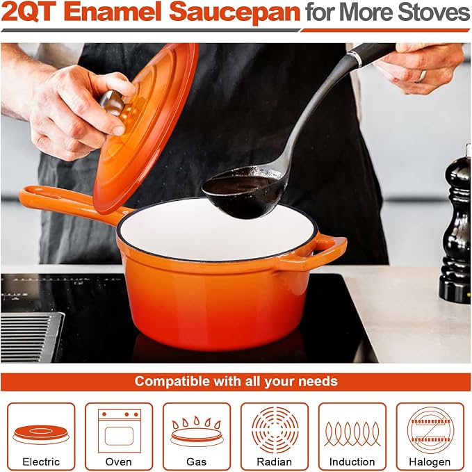 HaSteeL 2 QT Cast Iron Saucepan, Mini Enamel Dutch Oven - Image 4