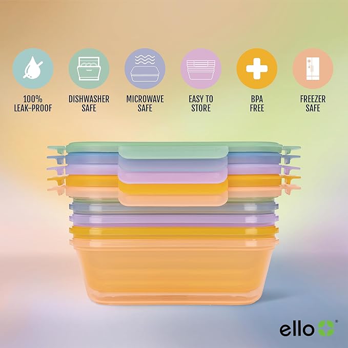 Ello Snap & Nest 10-Piece 4.5 Cup Plastic Meal Prep Set, Reusable Food - Image 3