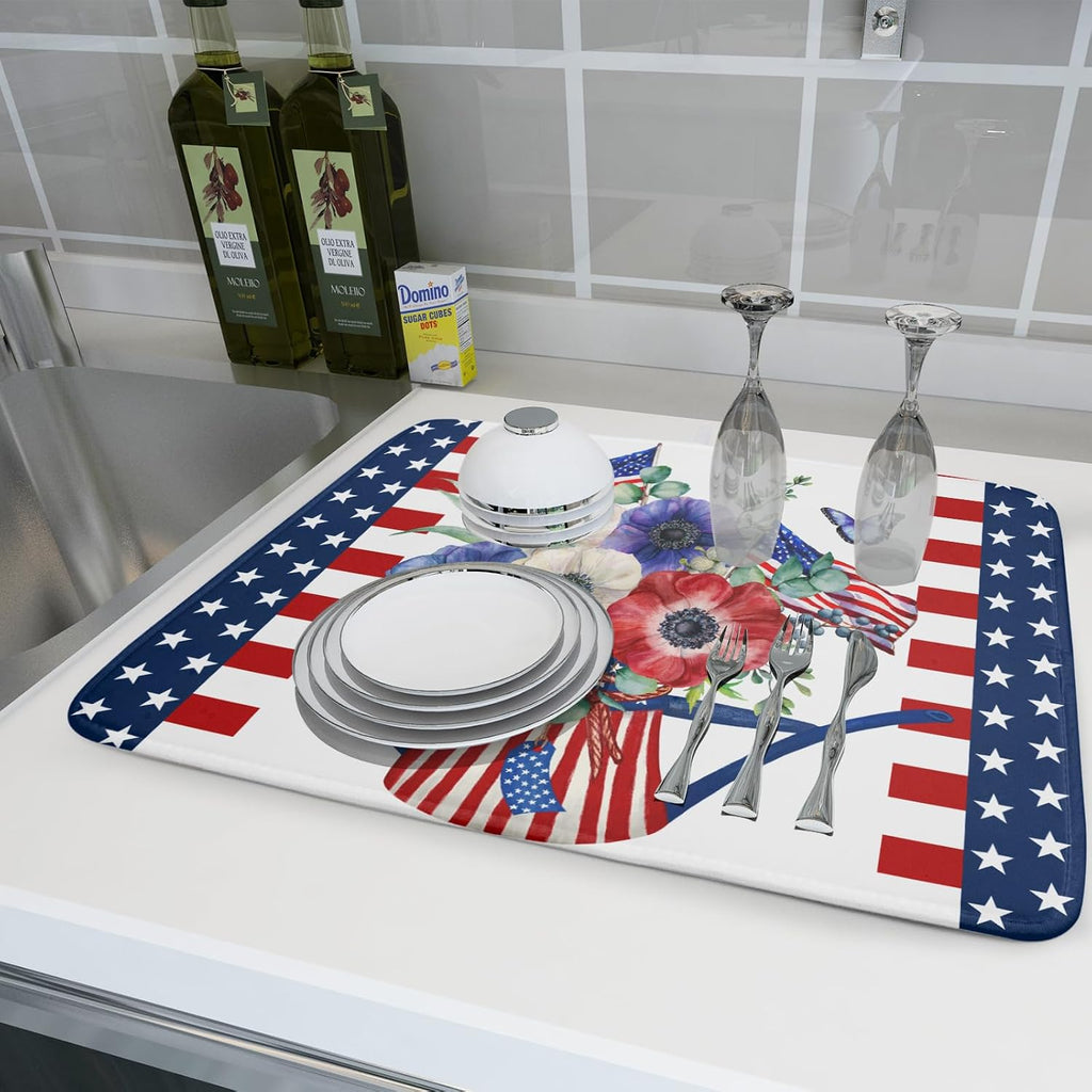 American Flag 4th of July Dish Drying Mats for Kitchen Counter