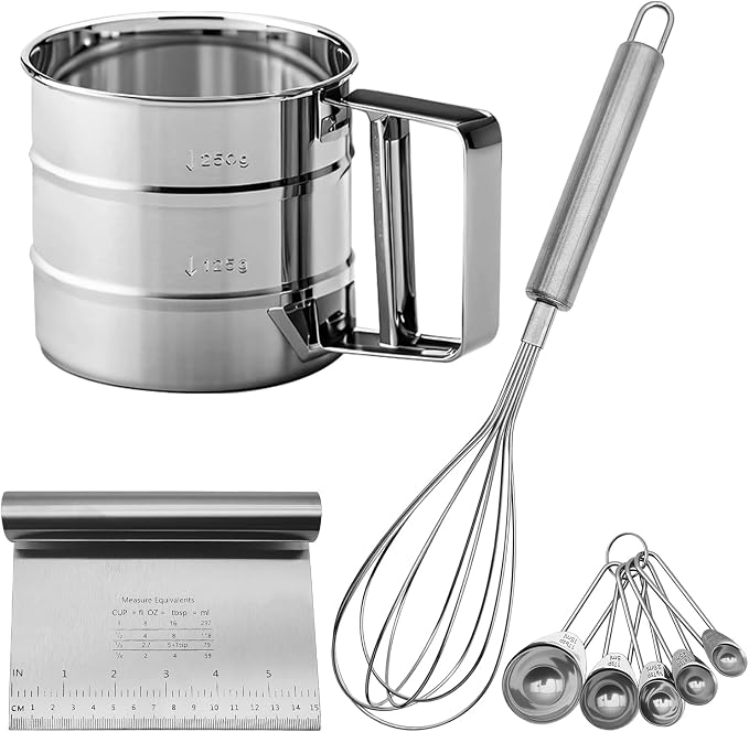 Silver Flour Sifter Baking Tool Set, DLAND Stainless Steel 4-Piece Kit by Unknown