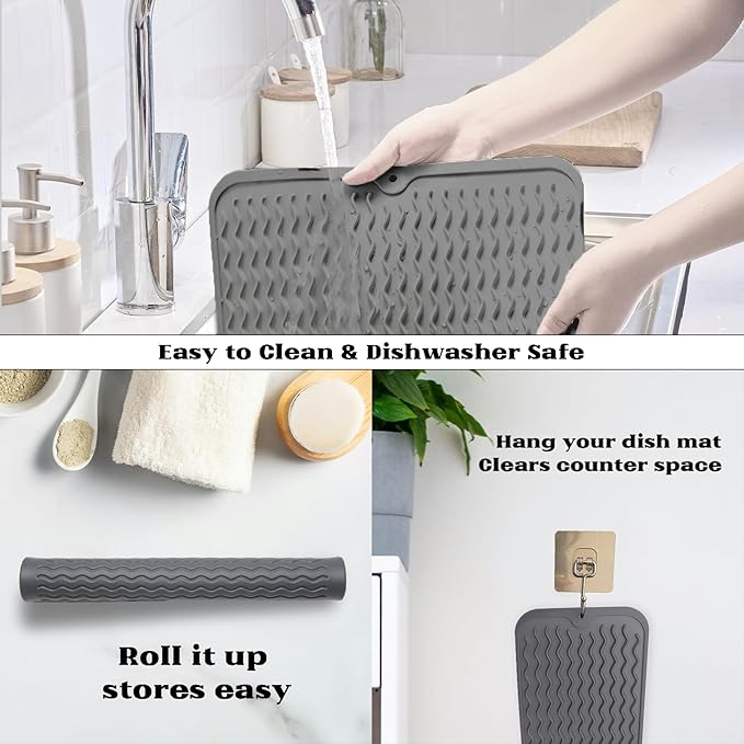 ZLR Silicone Dish Drying Mat for Kitchen Counter, Eco-Friendly Fast Dry Dish Mat - Image 4