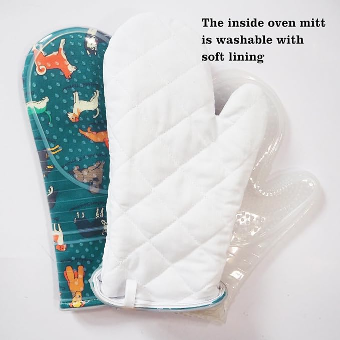Oven Mitts Set of 2 with Transparent Clear Silicone Shell and Nice Dog Printing - Image 5