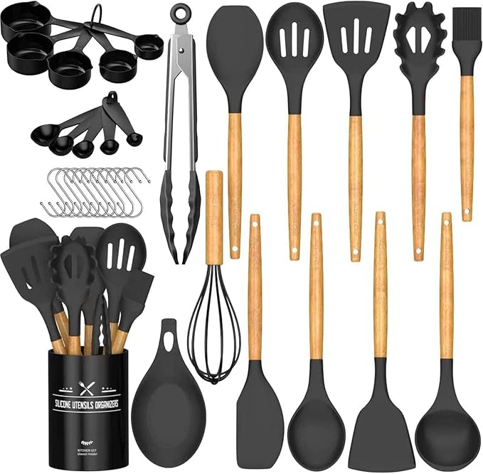 Umite Chef Kitchen Cooking Utensils Set, Wooden Handle Silicone Kitchen Gadgets by UmiteChef