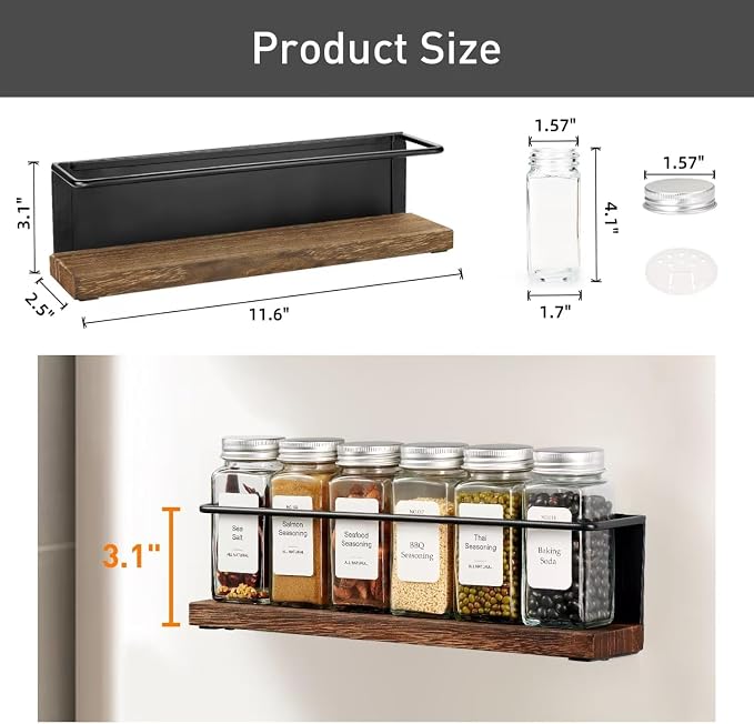 Magnetic Spice Rack with 24 Jars, 216 Labels, 1 Steel Funnel - Image 3