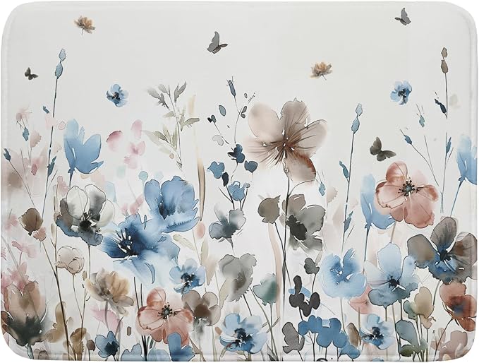 Giwawa Watercolor Floral Dish Drying Mat, Spring Summer Wildflower Microfiber by Giwawa
