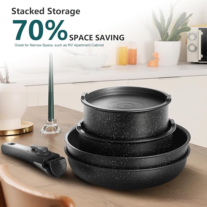 NEWBULIG 12-Piece Nonstick Cookware Set, Detachable Handle Pots and Pans - Image 7