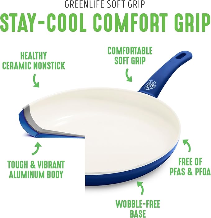 GreenLife 16 Piece Nonstick Cookware Set, Soft Grip Non-Toxic PFAS-Free Ceramic - Image 4