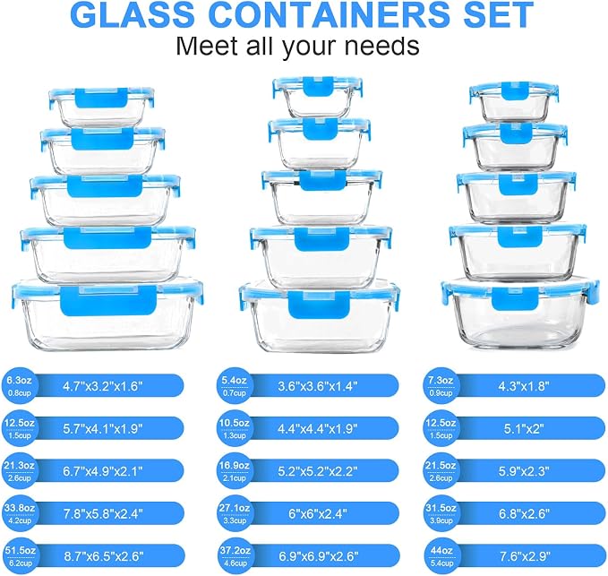 30 Pieces Glass Food Storage Containers, Meal Prep Set - Image 2