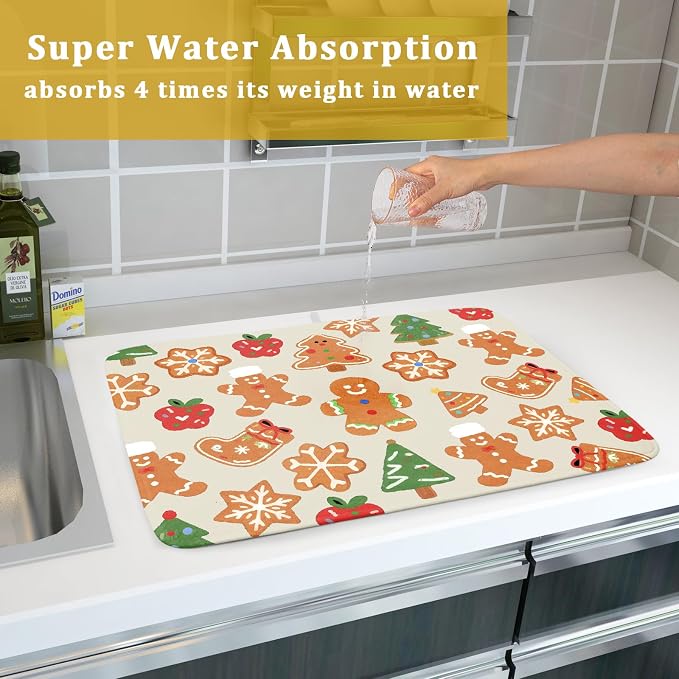 Christmas Dish Drying Mat for Kitchen Counter 18x24 Cute Gingerbread Themed - Image 7