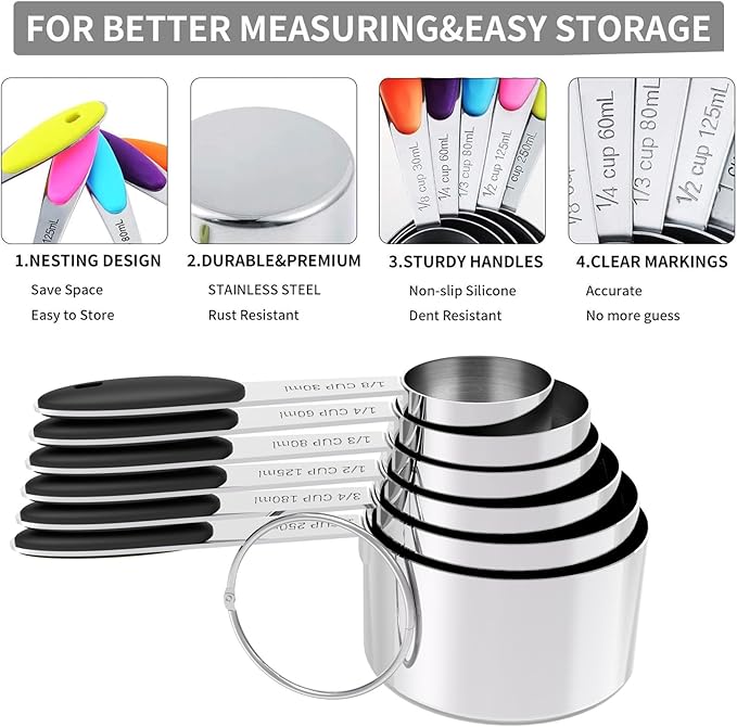 TILUCK magnetic measuring spoons set and measuring cups, stainless steel - Image 4