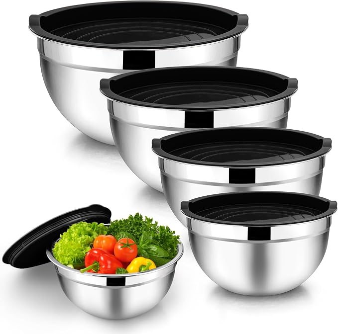 TeamFar Mixing Bowl Set of 5, 4.5/3/1.5/1/0.7 QT, Stainless Steel Metal Nesting by TeamFar