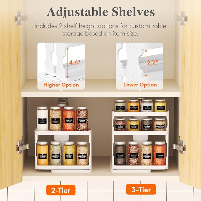 Lifewit Sliding Spice Rack for Cabinets, 6.4"H x 11.1"D x 6.1"W Slide Out Swive - Image 6